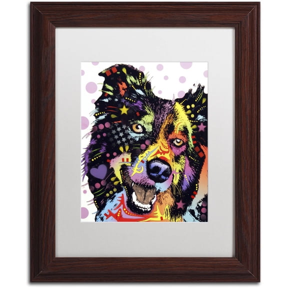 Trademark Fine Art "Border Collie" Canvas Art by Dean Russo, White Matte, Wood Frame