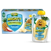 Mott's Mighty No Sugar Added Pineapple Banana Applesauce, 3.2 oz, 12 Count Clear Pouches