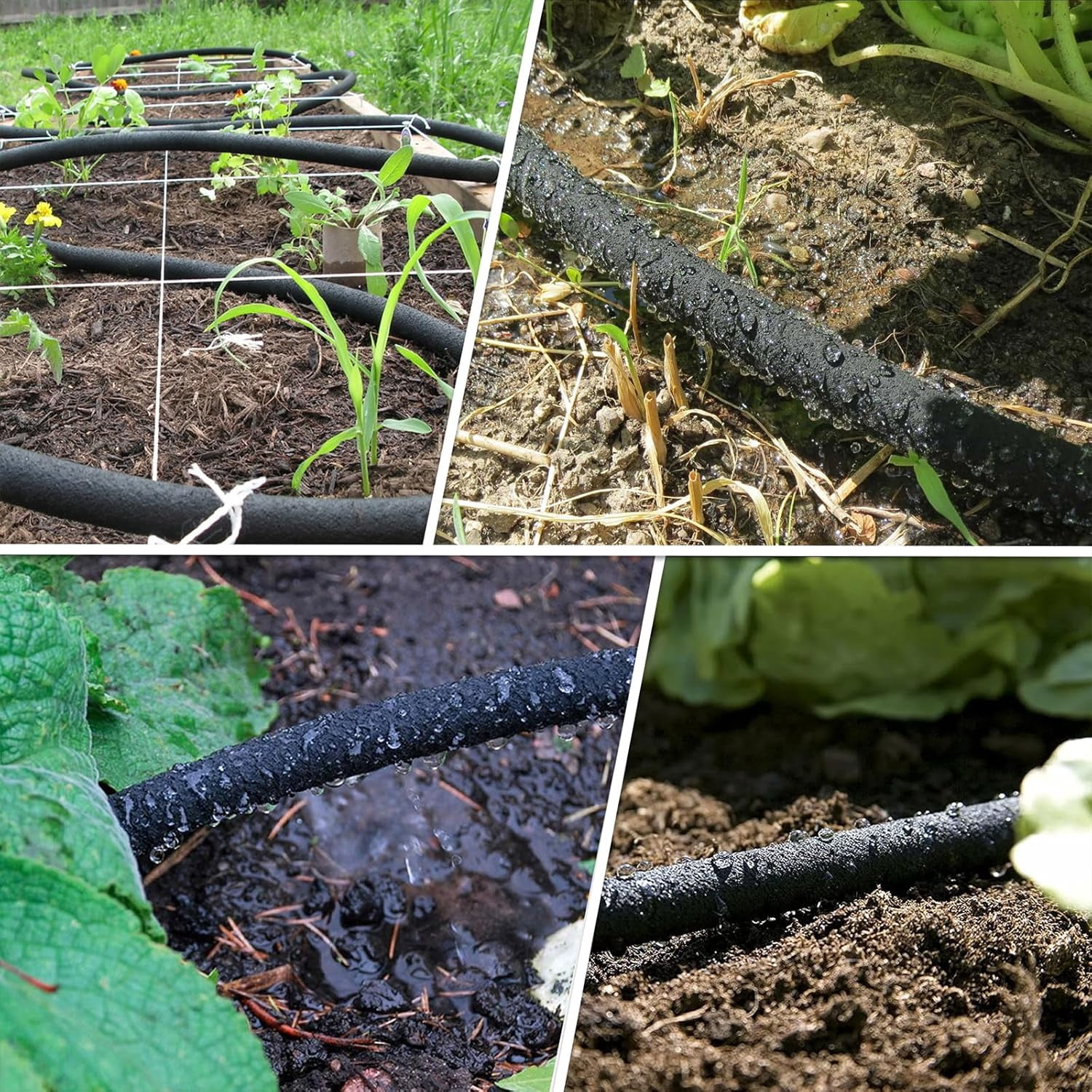 50FT Heavy Duty Rubber Soaker Hose 1/2" with Drip Irrigation Fittings Kit, 80% Water Saving Garden Drip Hose with Brass Fitting, Consistent Drip Throughout Hose (50FT)