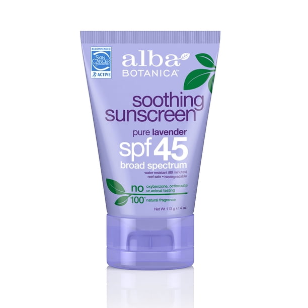 Alba Botanica Soothing Lavender Sunscreen SPF 45, 4 oz. - Walmart.com ...