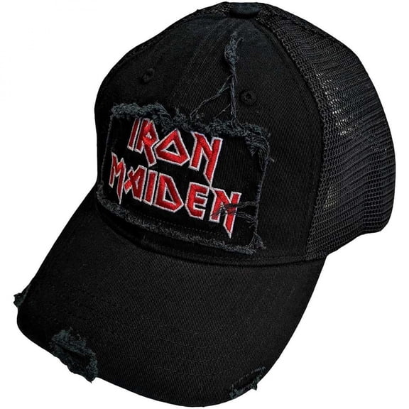 Iron Maiden 875656 Iron Maiden Logo Distressed Adjustable Snapback Hat, Black