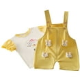 thumbnail image 2 of HAOTAGS Baby Girls Short Sleeve Tshirts with Overalls 2 Piece Sets, Casual Summer Outfits for Kids Yellow 6 Years, 2 of 3