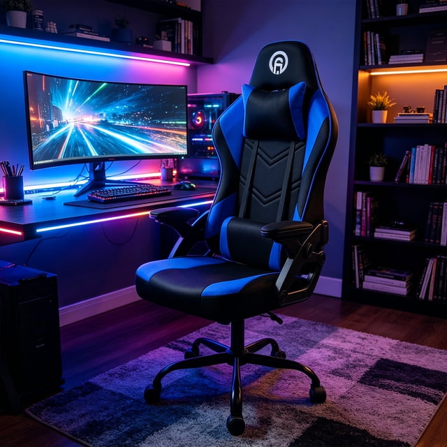 FOH Silla Gamer, Ergonomica Reclinable hasta 135°, con Apoyabrazos Ajustables Adelante y Atras, Cojin Cervical y Lumbar Ajustables, Tela Transpirable, Capacidad de Carga