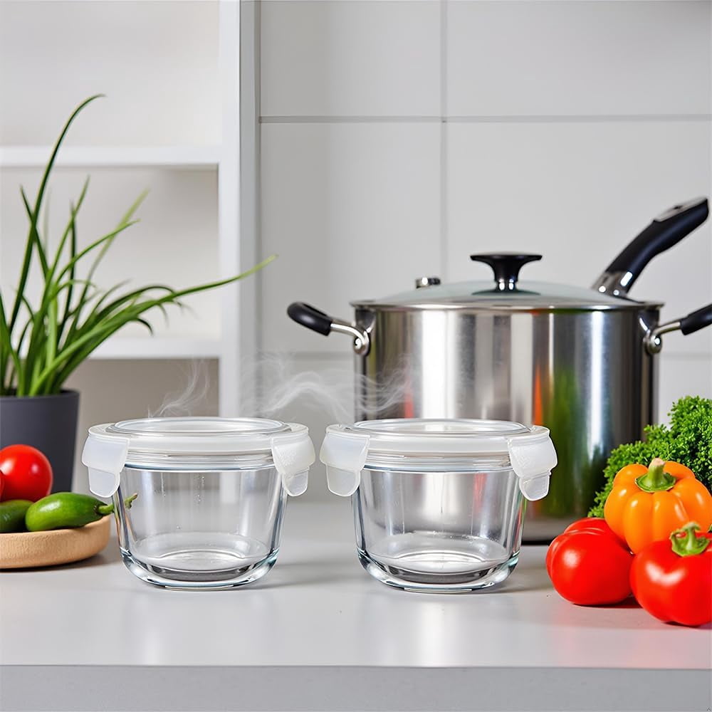 TT - 2Cup Glass Soup Container with Airtight lids, 16oz Round Glass food Storage Container, Round Food Bowls BPA free, Leakproof Soup Container, Dishwasher Microwave & Freezer Safe (8 Pack)