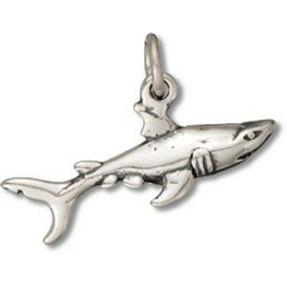 Sterling Silver 16" .8mm Box Chain Great White Shark Pendant Necklace