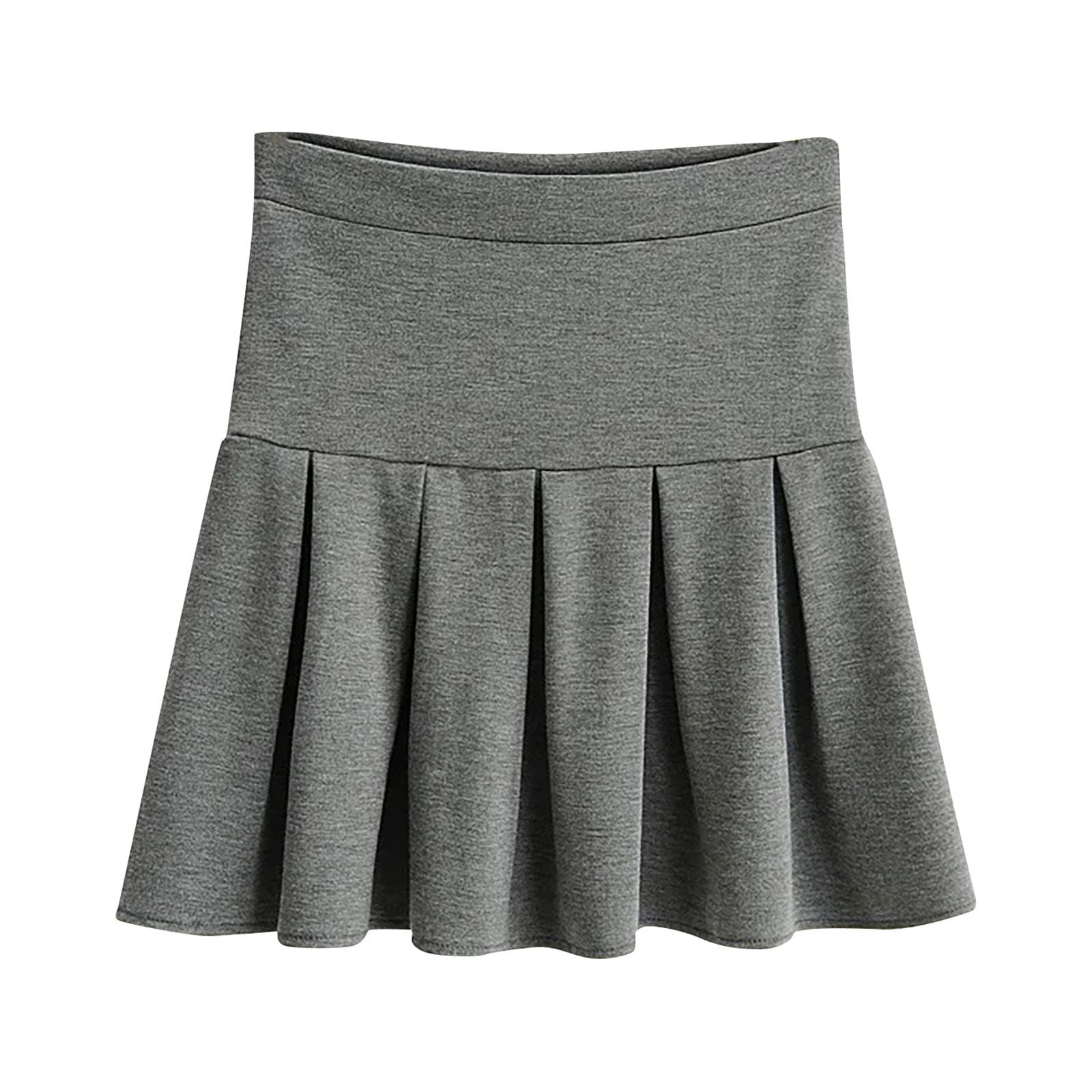 Charella Women's A-Line Skirt Solid Color High Waist Skirt Pleated ...
