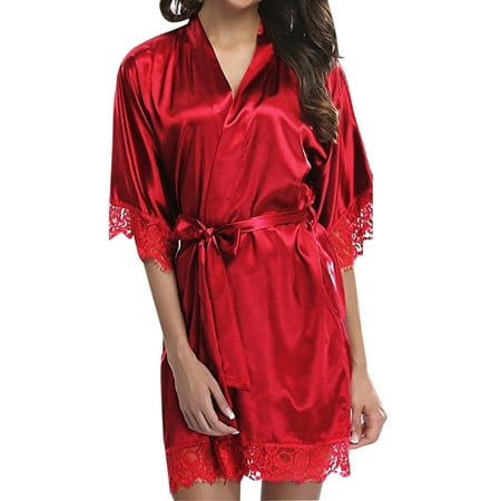 

Sexy Wedding Dressing Gown Women Short Summer Lace Silk Kimono Bride Nightwear Satin Bathrobe Bridesmaid Robe
