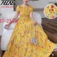 thumbnail image 4 of JUNWELL Robe Vestidos Maxi Longue Robe Femmes Été Vêtements Indiens Bohème Coton Lin Floral Manches Courtes Style Coréen Décontracté, 4 of 7