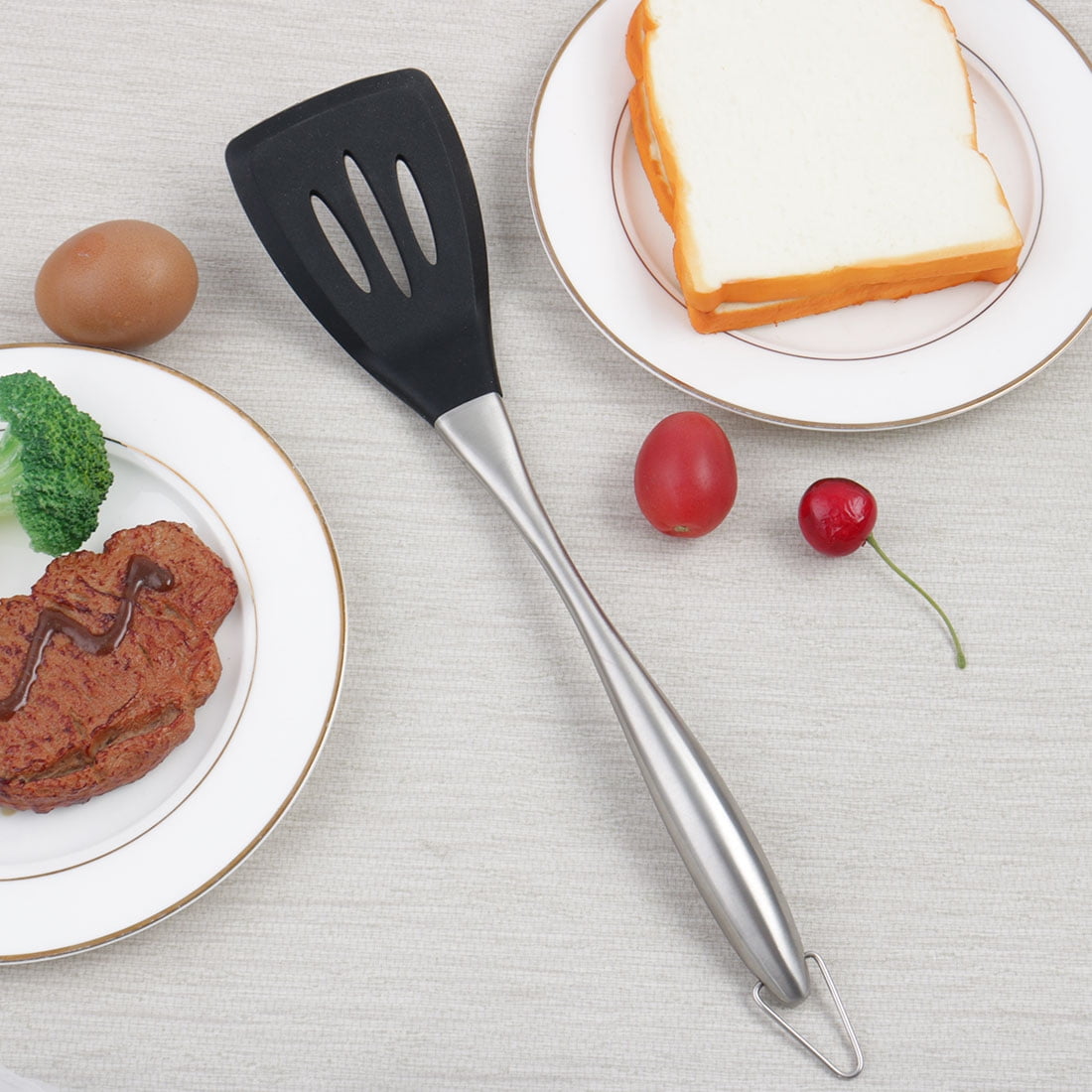 Unique Bargains Silicone Slotted Turner Spatula Stainless Steel Kitchen Utensils
