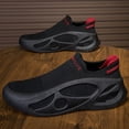 thumbnail image 3 of Breathable Slip-On Casual Sneakers for Men & Women - Lightweight Comfortable Walking Shoes with TPR Sole, EVA Cushion & Ventilated Mesh Design - All-Season Gym, Running, Daily Wear (Black/Red), Sleek, 3 of 9