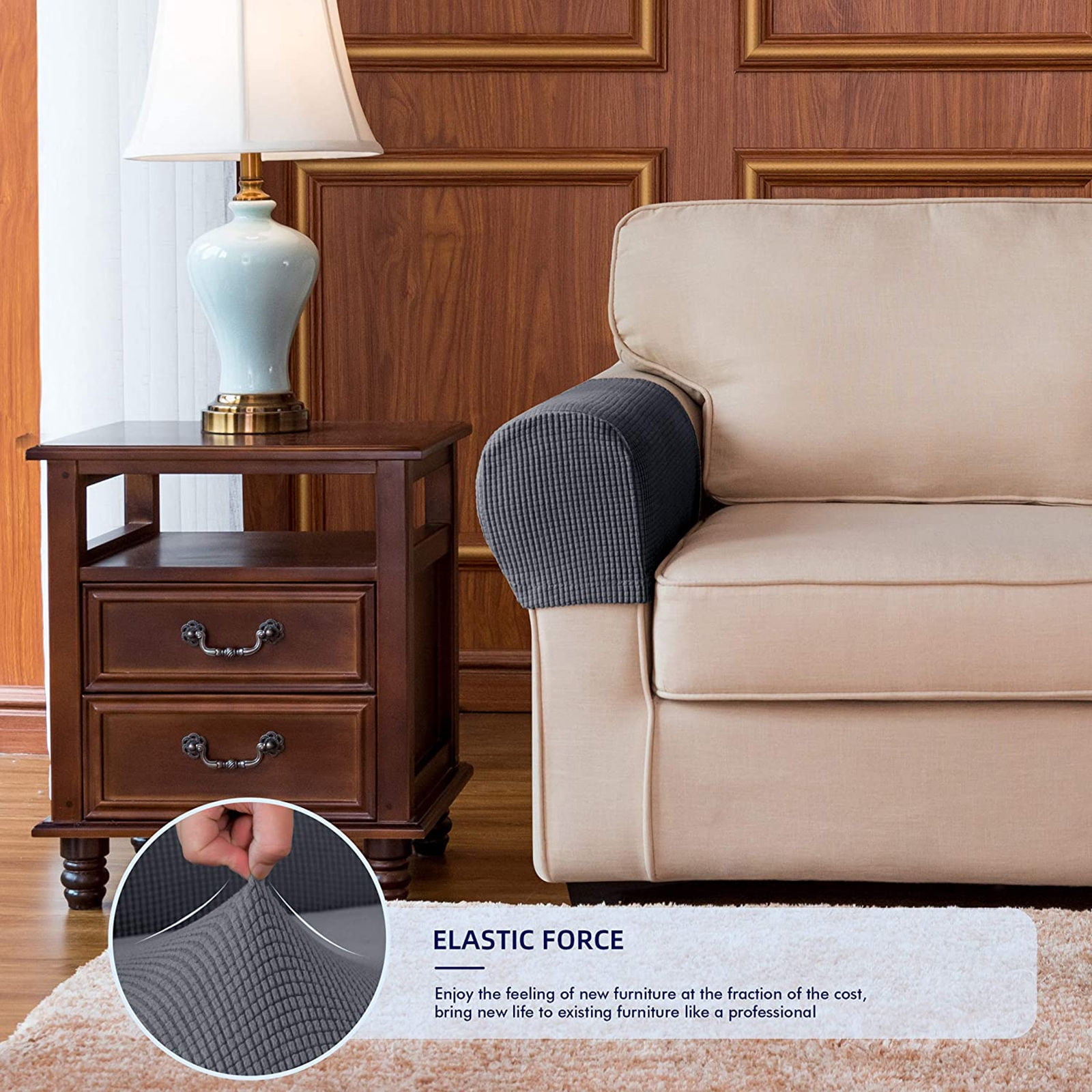 Stretch Armrest Covers, Anti-Slip Couch Arm Cover Spandex Armchair Slipcover for Recliner Sofa Washable Sofa Arm Protector with Twist Needle-Dark gray-2 pcs