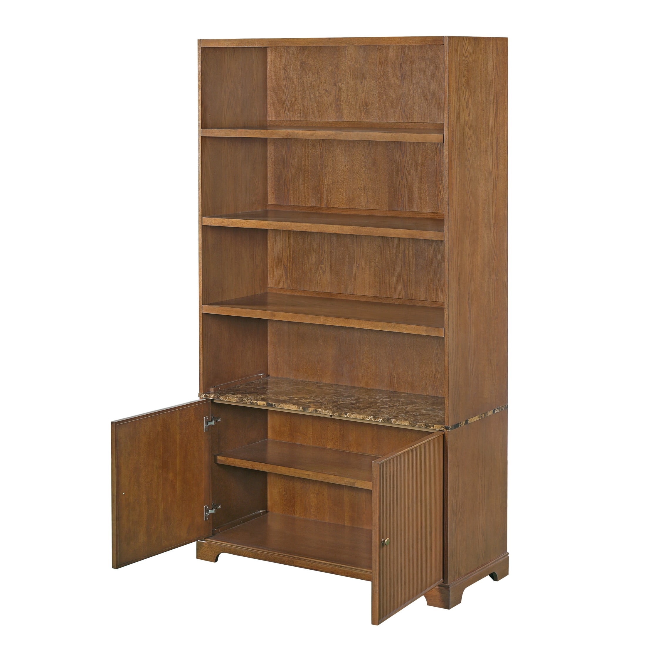 Christopher Knight Home 91" Bookcase Storage Cabinet with Display Shelves and Fluted Doors, Walnut