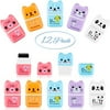 12 Pcs Pencil Erasers Cute Eraser with Shaving Roller Case for Easy Pick Up and Removal Animal Themed Party Favor School Supplies for Kids Back to School Gift (Multicolor, Animals with Ears)