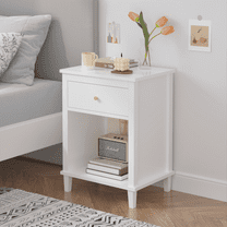 PAPROOS Nightstand, End Table Side Table with Wooden Drawer, Bedside Table for Bedroom, Closet, Dorm, White - 1PC