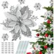 thumbnail image 1 of 24 piezas de flores artificiales de Pascua de plata, cabezas de flores de 14 cm, decoraciones para árboles de Navidad, decoraciones navideñas de Pascua para decoración de fiestas, 1 of 4