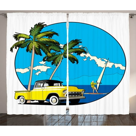 1960s Decor Curtains 2 Panels Set Graphic Design Of Nostalgic