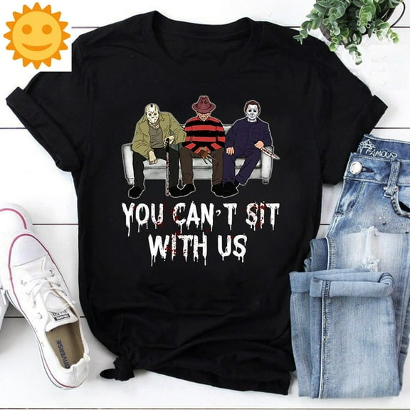 You Can't Sit With Us Horror Characters Vintage T-Shirt, Michael Myers Shirt, Halloween Shirt, Horror Movie Shirt, Jason Voorhees Shirt