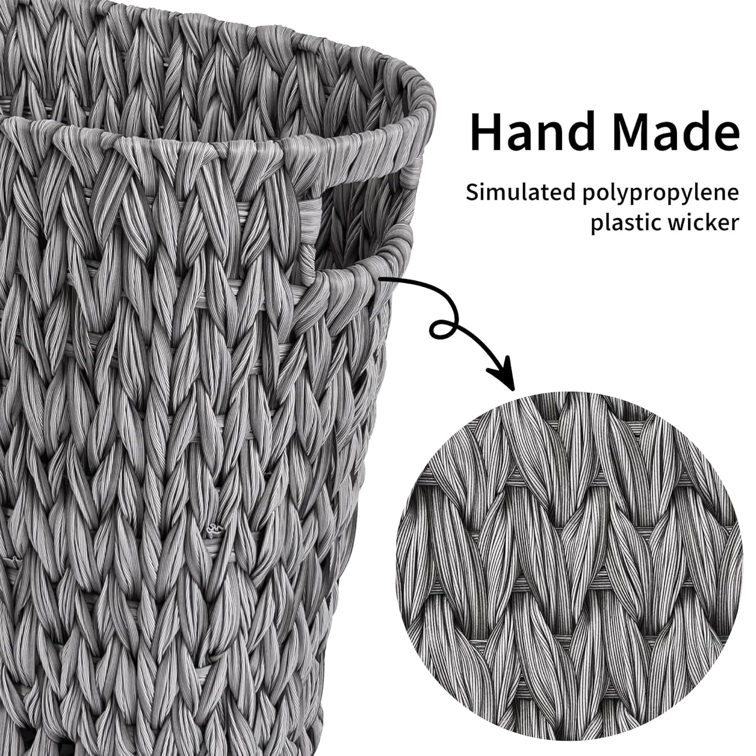 GRANNY SAYS Wicker Trash Can, Waterproof Bathroom Waste Basket, Handwoven Decorative Garbage Can, 19 Liters,/5 Gallons, Gray