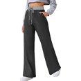 thumbnail image 5 of QLEICOM Womens Slacks Women's Wrinkle Free Relaxed Fit Straight Leg Pants Loose Wide Leg Pants High Waist Straight Pants Pants Work Cargo Casual Pants Wide Leg Pants Relaxed Fit Trousers Dark Gray L, 5 of 5
