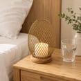 thumbnail image 5 of VAIFTILNO Stylish Candle Holder, 6.3in Clean Iron Cage Candle Stand Aroma Lamp Decor with Elongated Lampshade, Wood Base, for Tabletop, Home (Gold), 5 of 7