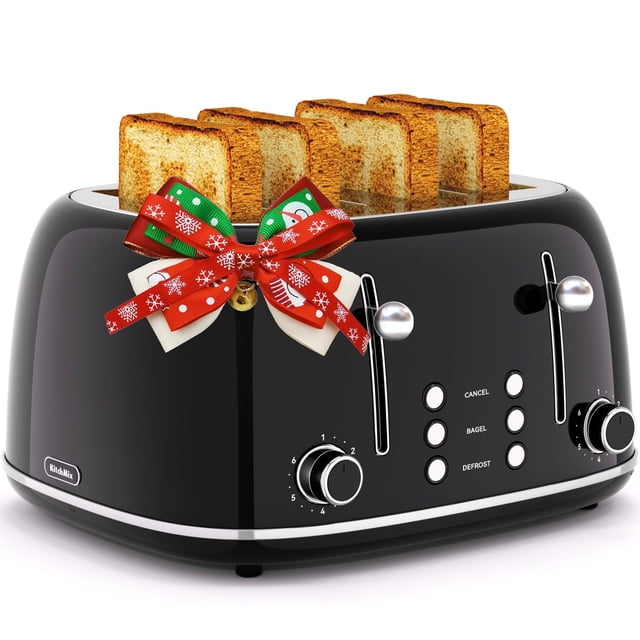 Toaster 4 Slice, Retro Stainless Toaster with 6 Bread Shade Settings,1.5''Wide Slots with Cancel/Defrost/Reheat Functions,Dual Independent Control Pa