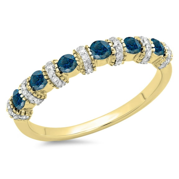 Dazzlingrock Collection 0.55 Carat (ctw) 14K Blue And White Diamond Bridal Stackable Wedding Ring 1/2 CT, Yellow Gold, Size 7.5