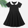 thumbnail image 5 of TIREOW Girls Summer Preppy Dresses Short Sleeve Dresses Solid Color Peter Pan Collar A Line Casual Soft Knit Play Dress, 5 of 9