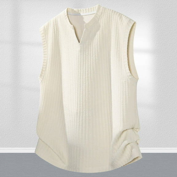 Donemore Men's Summer Casual Solid Color Round Neck Sleeveless Vest with Button Pocket Design, Stylish Versatile Top