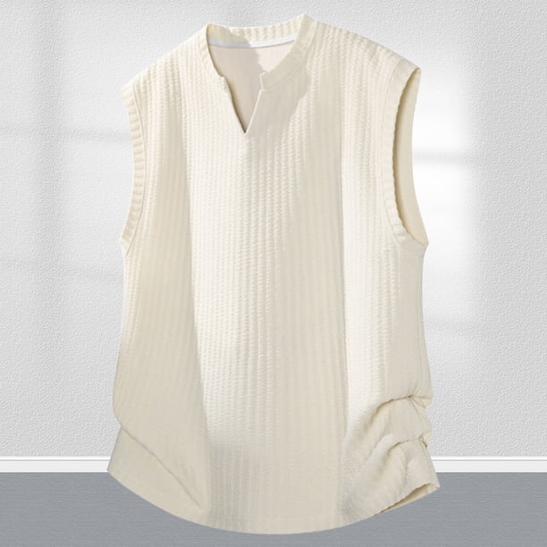 Camiseta sin mangas de cuello redondo para hombre, blusa informal de verano a la moda de color liso sin mangas con cuello redondo para hombre