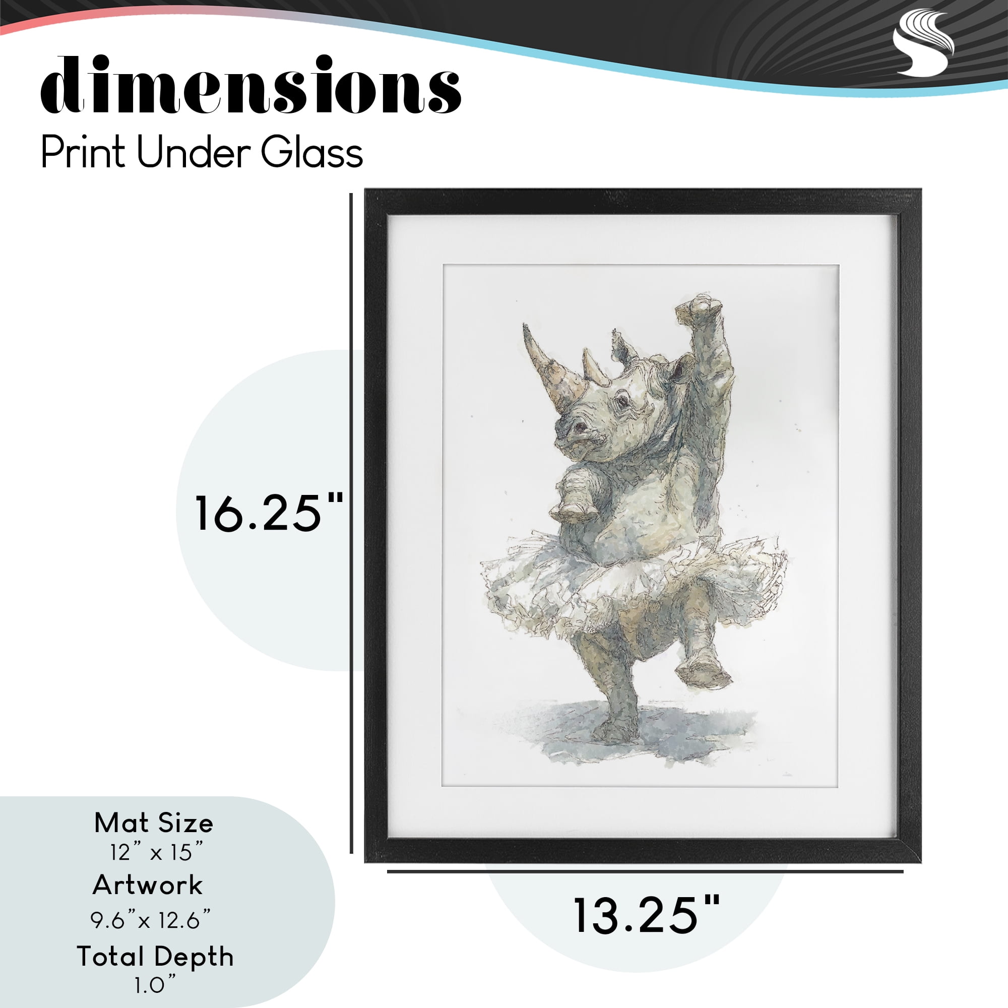 Ballet Rhino Tutu Black Framed Print Under Glass, design by Ziwei Li