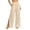 Beige, variant on Women High Waisted Wide Leg Pants with Side Slit Drawstring Ruched Detail Casual Summer Beach Pants with Pockets Flowy Pants