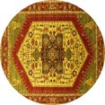 thumbnail image 1 of Ahgly Company Machine Washable Indoor Round Oriental Yellow Industrial Area Rugs, 8' Round, 1 of 4