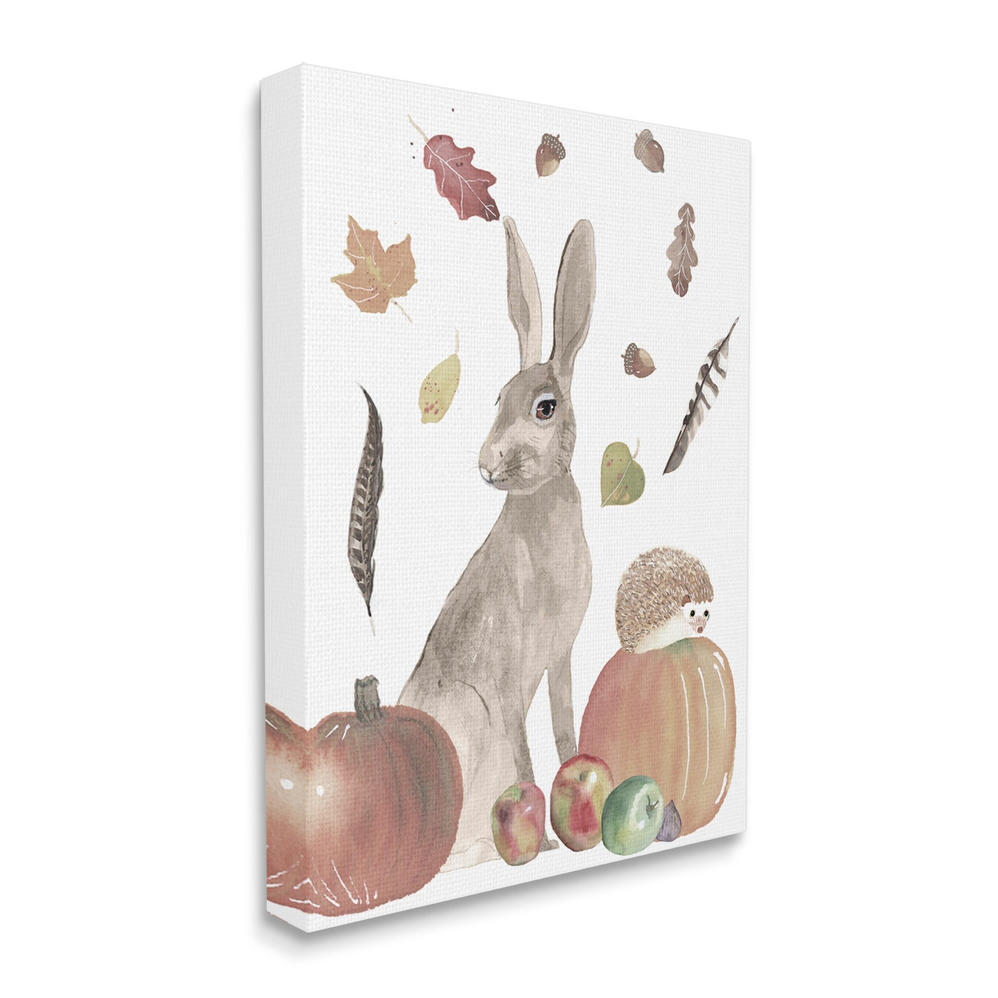 Stupell Industries Autumn Season Rabbit and Hedgehog Pumpkin Foliage, 24 x 30,Design by Alicia Longley