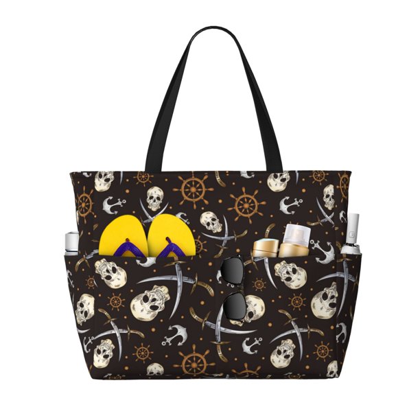 Easygdp Pirate Skulls Bolsa de Viaje de Playa de Gran Capacidad, Bolsa Tote Perfecta para la Playa, Escapadas de Fin de Semana y Viajes