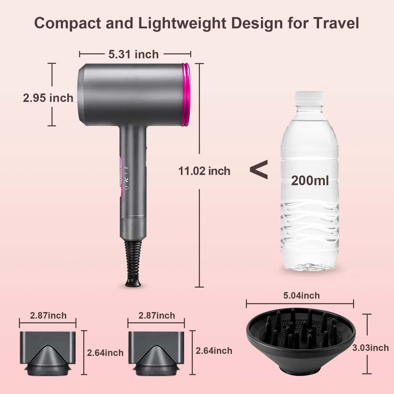1800W Professional Hair Dryer with Diffuser, Ionic Hair Dryer Fast Hairdryer Blow Dryer, AC Motor Heat Hot and Cold Wind Constant Temperature Hair Care Without Damaging Hair