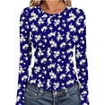 thumbnail image 2 of Sexlip Womens Floral Printed Blouse Long Sleeve Round Neck Design Soft Fabric Relaxed Silhouette for Daily Lounge Blue M, 2 of 6