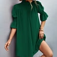 thumbnail image 5 of Wycnly Dresses for Women Fashion Lantern Sleeve Smocked Loose Tshirt Mini Sundresses Half High Neck Elbow-Length Solid Summer Short Formal Dress Green s, 5 of 7
