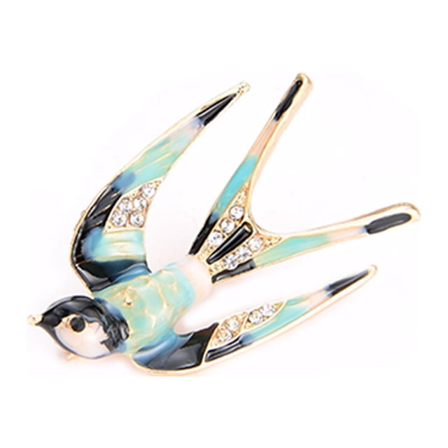 Qarigey Broches de golondrina esmaltados, broches de moda para mujer, suéter de cristal encantador de primera calidad, alfiler de seguridad Accesorios de disfraces azul claro