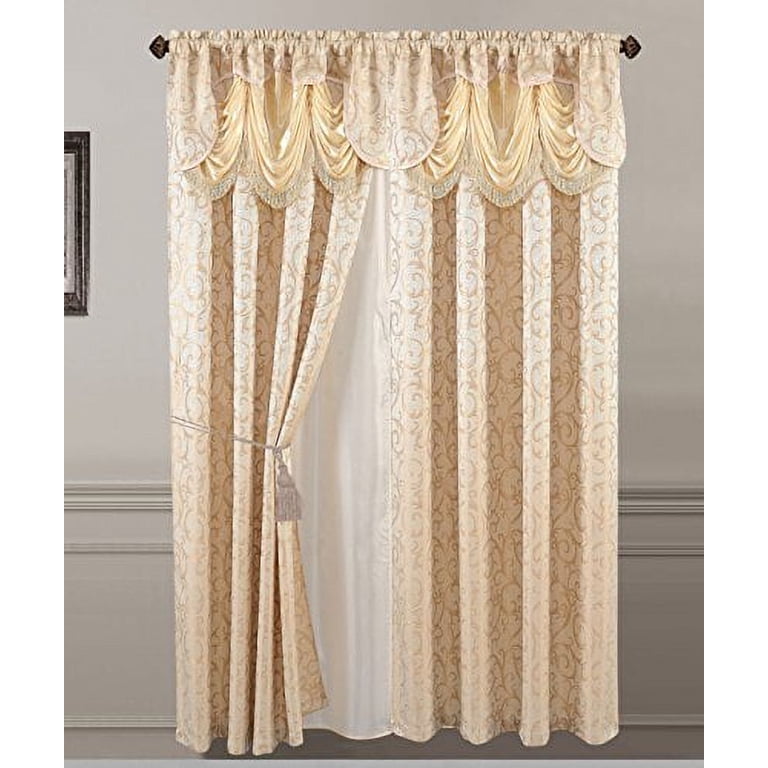 All American Collection 2-Panel Jacquard Curtain With Valance - 108" W X 84" L, Gold Polyester