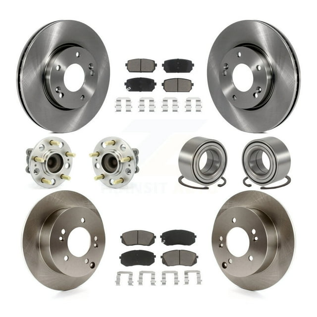 Transit Auto Front Rear Wheel Hub Bearings Assembly Disc Brake Rotors and Ceramic Pads Kit (10Pc) for Car 2008-2009 Kia Rondo - Left Right Side (Driver Passenger) KBB-117217