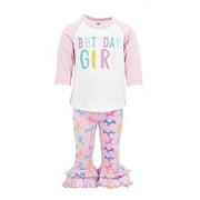 Girls Birthday Girl Ruffle Pant Raglan Ballon Animal Outfit (4t) Pink