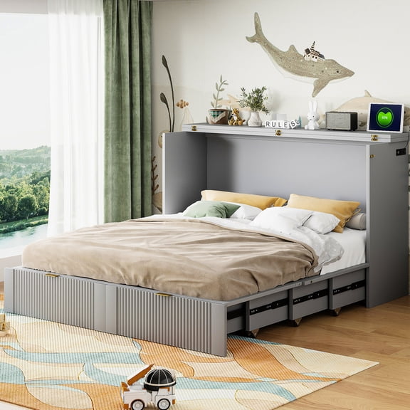 Gray Queen Size - Flexible Slats Mattress Support - Guest Room - Comfortable Nightly Sleep