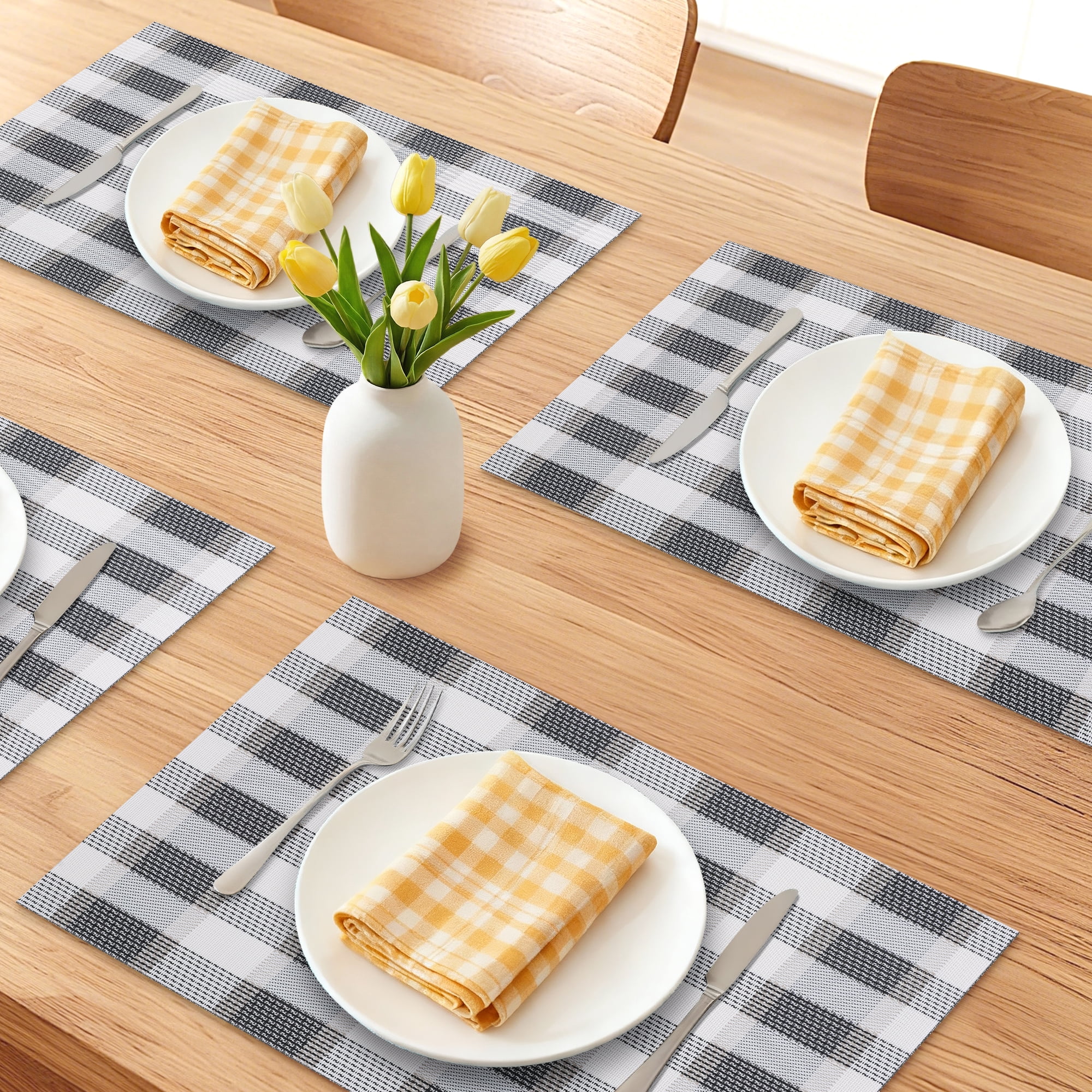 Unique Bargains Rectangle Set of 6 Plastic Washable Table Mats Black 17.7x11.8inch