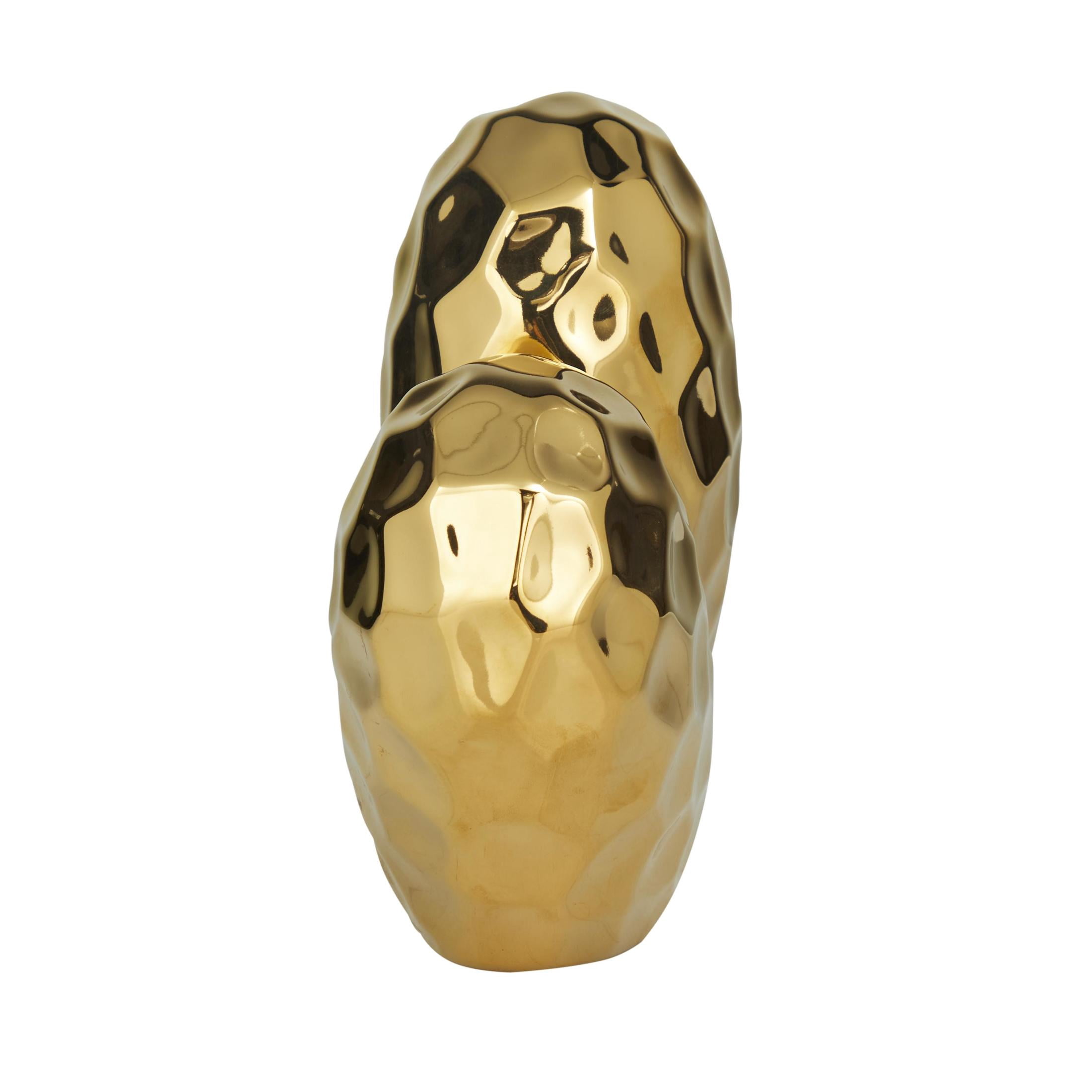 12" x 11" Gold Porcelain Ceramic Dimensional Origami Inspired Angled Heart Sculpture with Faceted Exterior, by DecMode