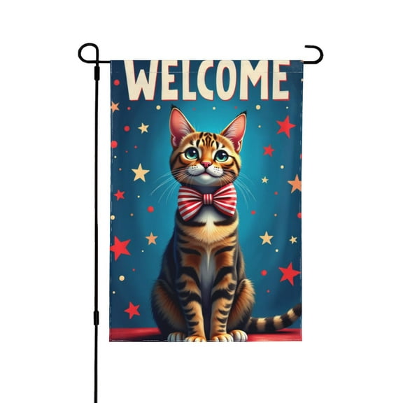 4th Of July Garden Flag Cat Double Sided USA Flag Patriotic Memorial Day Independence Day Welcome Animal Yard Outdoor Decorations 12.5x18 Inch 1 Flag