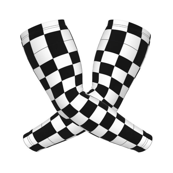 Cooling Compression Arm Sleeves Checkerboard Sun Protection Sport Arm Sleeves For Men Women Baseball Basketball Running