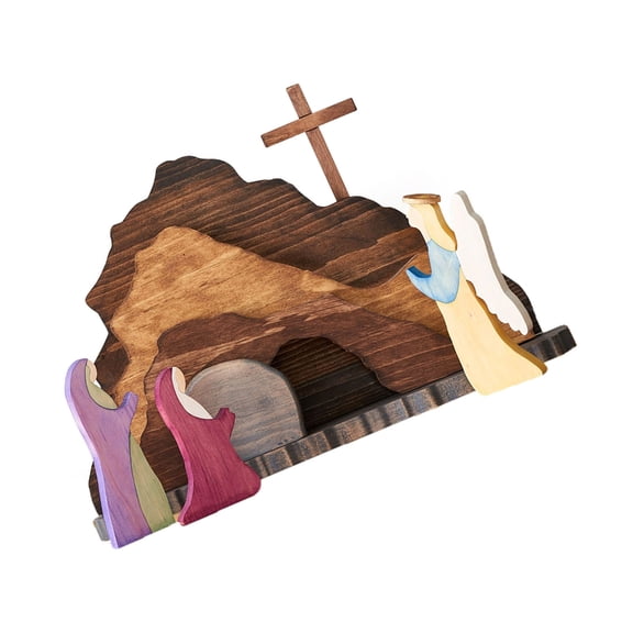 WINDLAND Wooden Easters Nativity Scene Decorations Set Christian Table and Shelf Decors