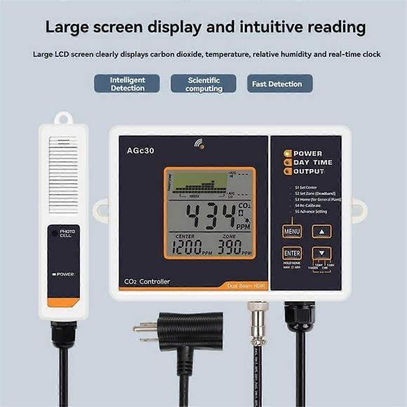 Digital Carbon Dioxide Controller CO2 Monitor NDIR Sensing Probe 0-5000ppm Concentration Tester for Greenhouse Plant(EU)
