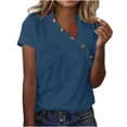 thumbnail image 1 of Eiyaclvo Womens Tops Plus Size Button Up V Neck Henley Shirts Spring Summer Solid Tees Loose Casual Basic T Shirts Comfy Soft Short Sleeve Tees, 1 of 5