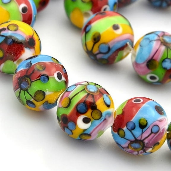 2pc Multi-Color Handmade Lampwork Round Beads Colorful 16mm Hole: 1.2~1.6mm Material Lampwork